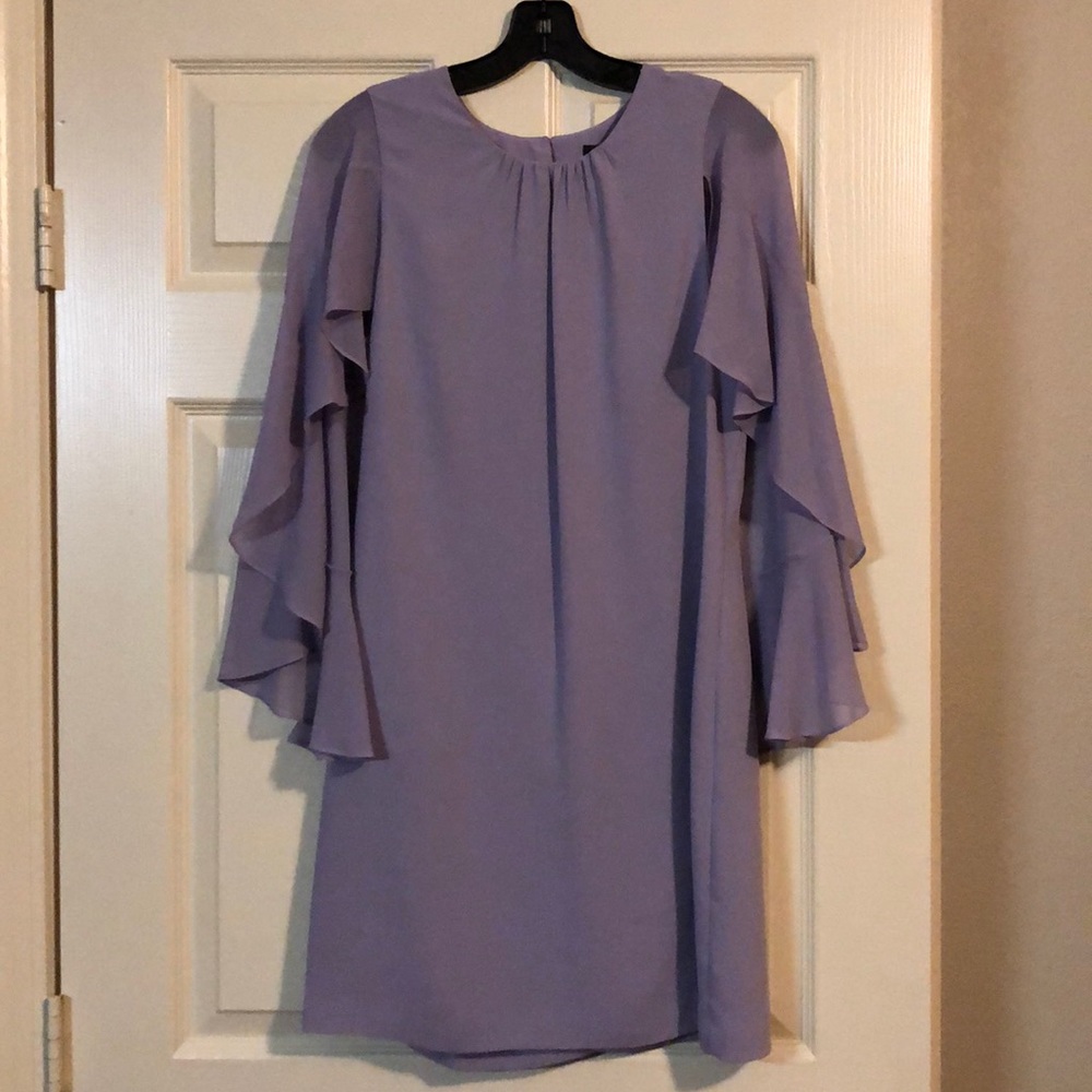 BCBG MAXAZRIA Cape Sleeve A-Line Lavender Dress - Picture 2 of 5